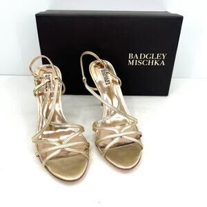 Bradley Mischka women’s golden sling pack heels formal party sandals shoes
